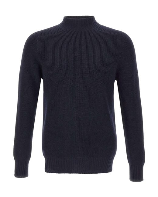 Gran Sasso Blue Ribbed High-Neck Sweater for men