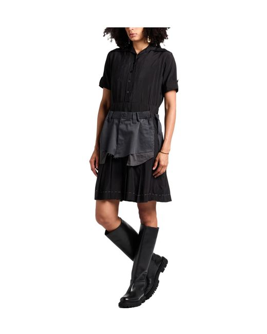 Maison Margiela Black Twotone Satin Shirt Dress