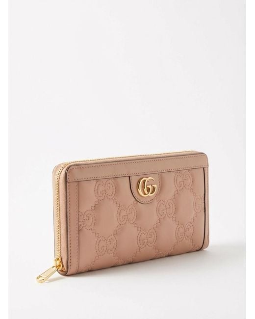 Gucci Pink Logo Plaque Quilted Zipped Wallet