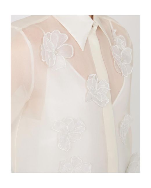 Max Mara White Mseagi Embroidered-Flower Silk Shirt