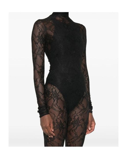 ANDAMANE Black Ziggy Lace-Patterned High-Neck Bodysuit