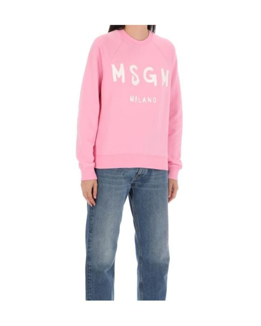 MSGM Pink Logo Printed Crewneck Sweatshirt