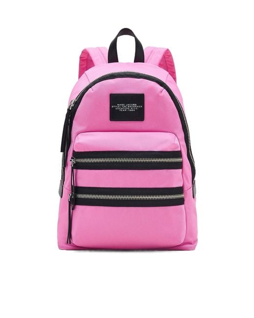 Marc Jacobs Pink The Biker Logo-Patch Zipped Large Backpack