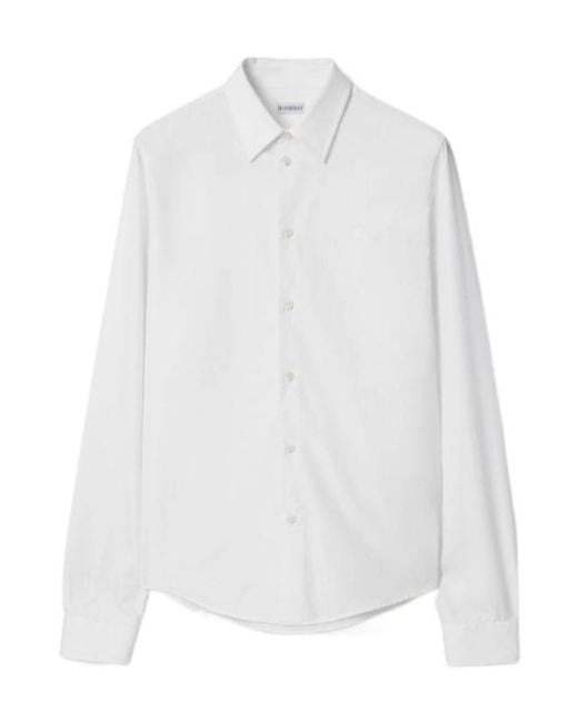 Burberry White Cotton Poplin Ekd-Embroidered Shirt for men