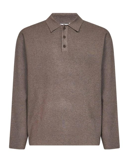 Hevò Brown Margrande Button-Polo Knitted Sweater for men