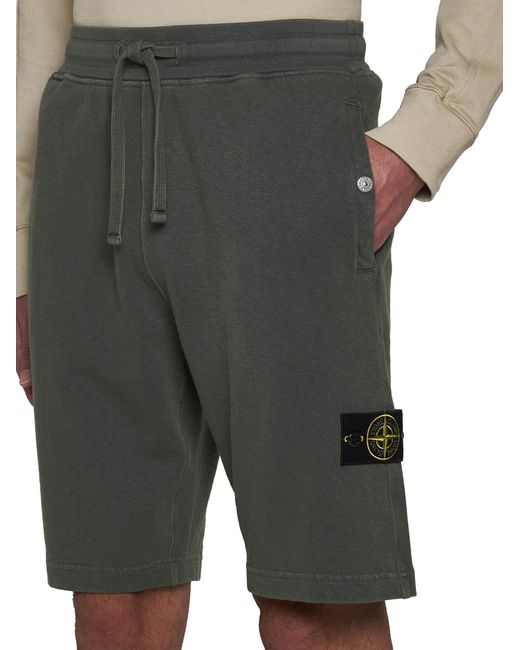 Stone Island Gray Logo Patch Drawstring Bermuda Shorts for men