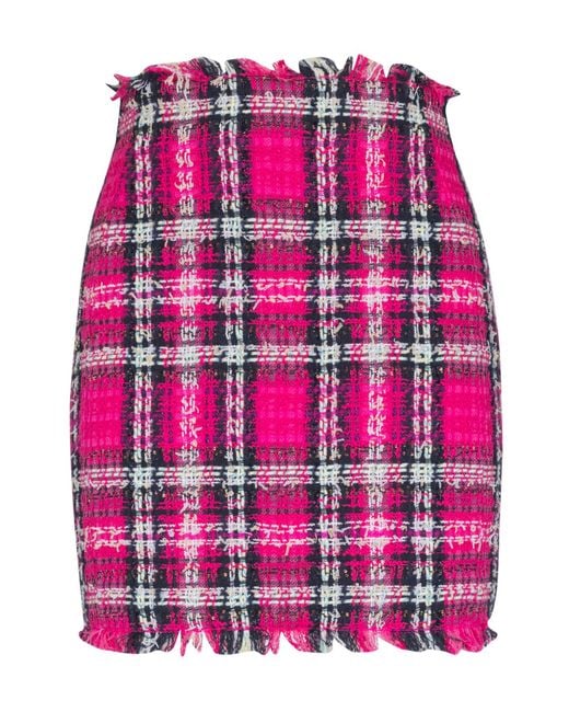 Balmain Pink Frayed Hem Tweed Mini Skirt