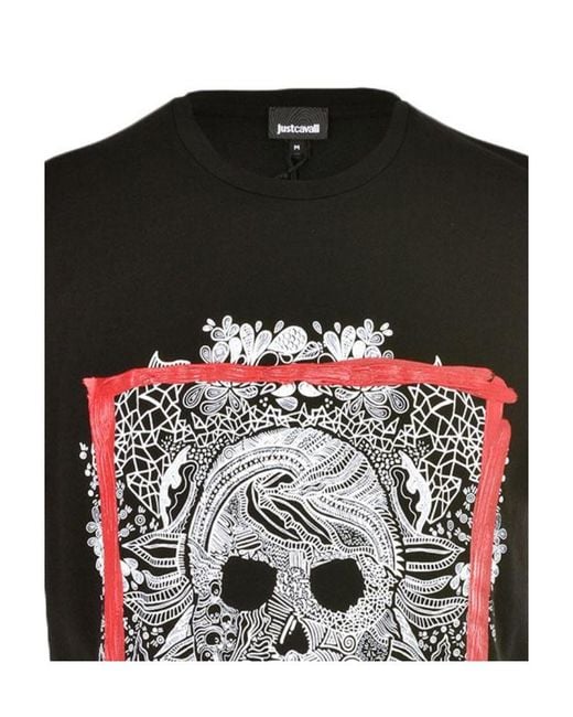 Just Cavalli Black Pattern Printed Short-Sleeved T-Shirt for men