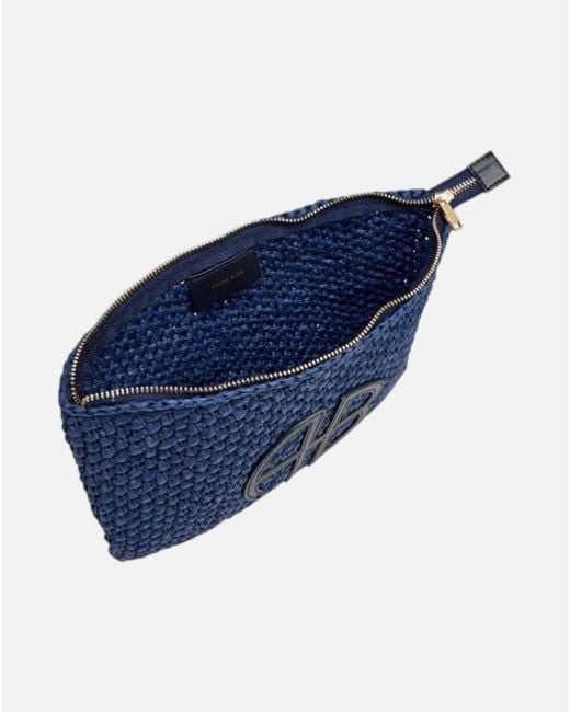 Anine Bing Blue Rio Woven Logo Clutch Bag