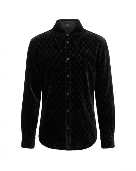 Gucci Black Gg Stretch Devoré Velvet Shirt