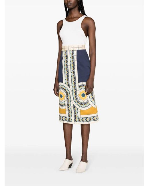 LaDoubleJ Blue Geometric Pattern Medium-Length Skirt