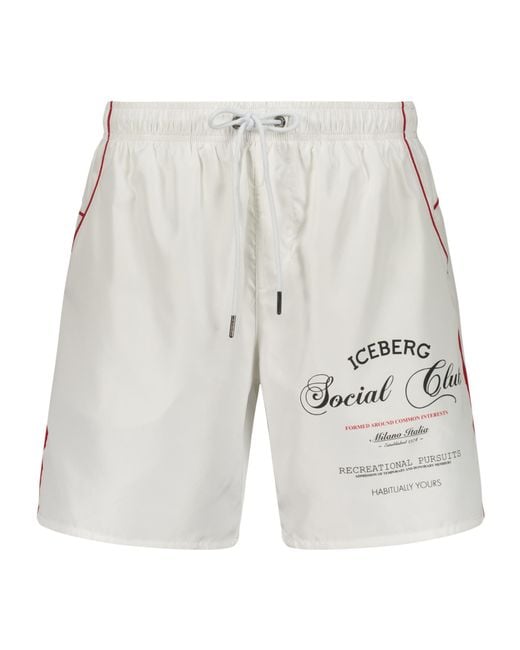 Iceberg White Social Club Logo Swim Shorts for men