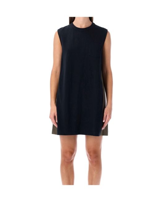 Sacai Blue Sleeveless Pleated Dress