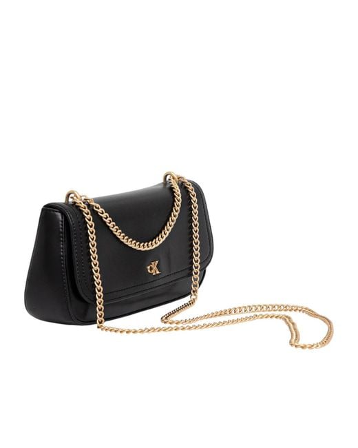 Calvin Klein Black Small Logo-Plaque Chain-Strap Shoulder Bag