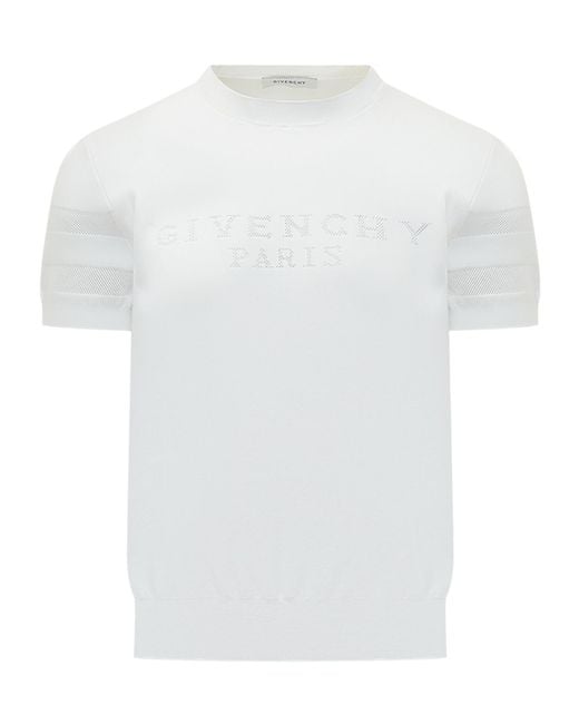 Givenchy White Logo Short Sleeve Knitted Top for men