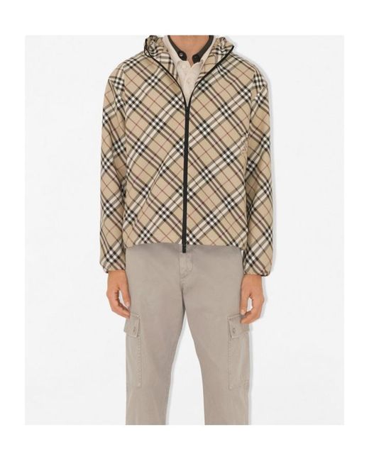 Burberry Brown Checked Hooded Zip-Up Jacket for men
