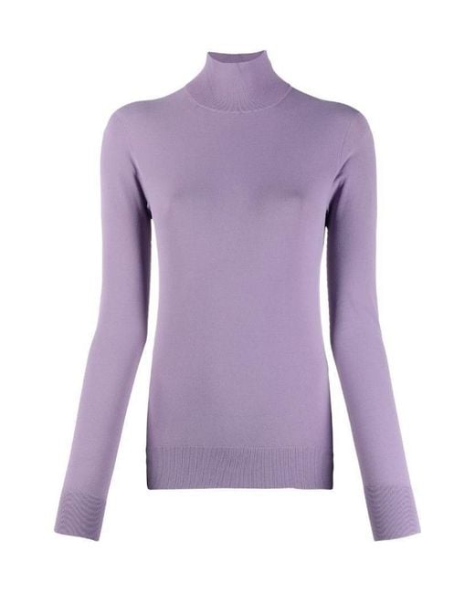 Bottega Veneta Purple Fine-Knit High-Neck Jumper