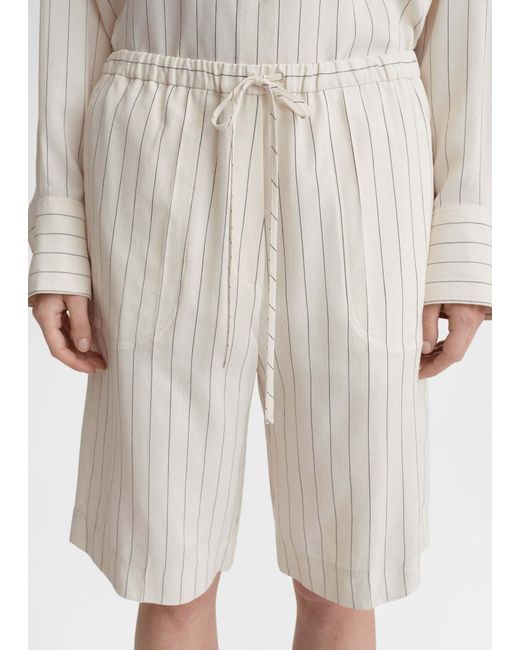Totême  White Totême Stripe Detailed Drawstring Shorts