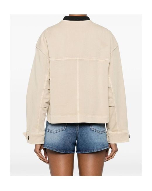 Closed Natural Button-Up Flap-Pocket Jacket