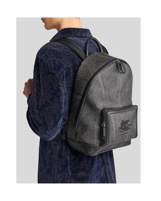 Etro Gray Pegaso Motif Paisley Jacquard Backpack for men