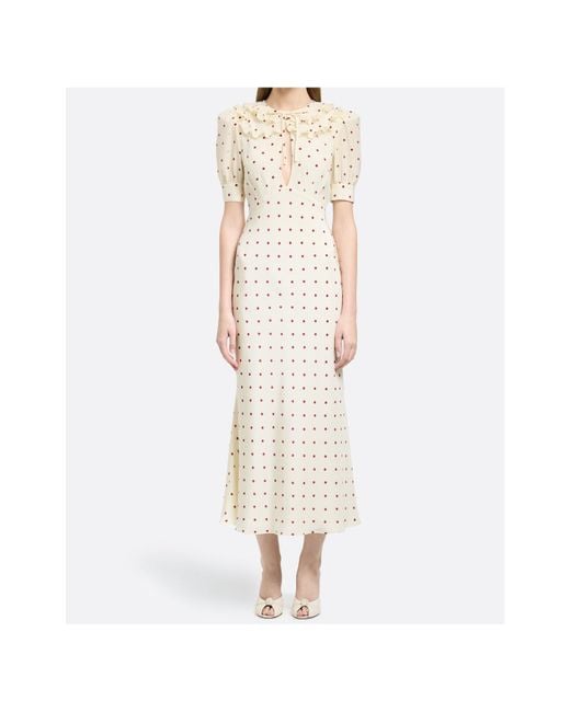Alessandra Rich White Polka-Dot Ruffled Midi Dress