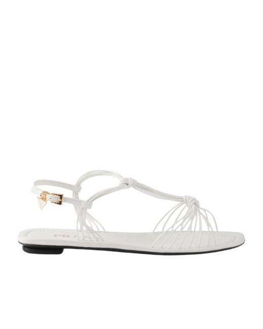 Prada White Knotted Strappy Flat Sandals