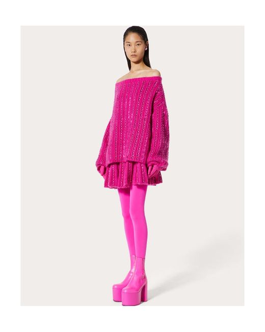 Valentino Pink Flared Hem Knitted Mini Skirt