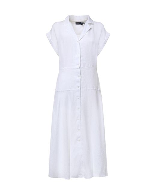 Polo Ralph Lauren White A-Line Linen Midi Shirt Dress