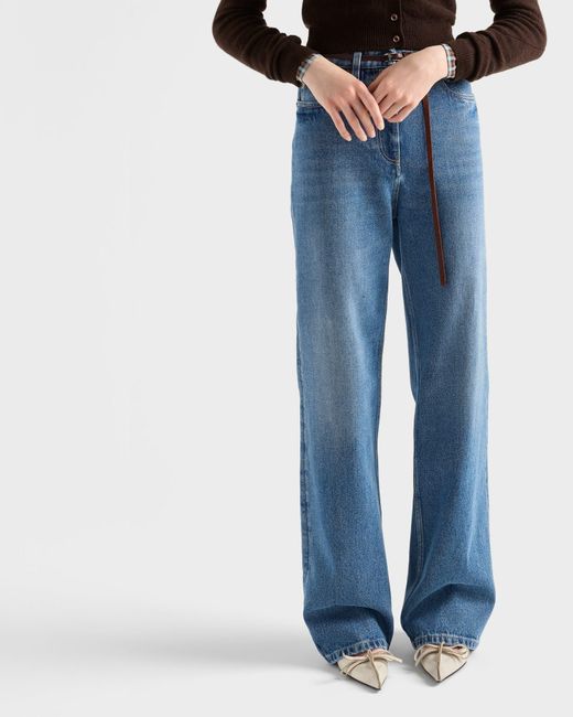 Prada Blue Triangle-Logo Flared Jeans