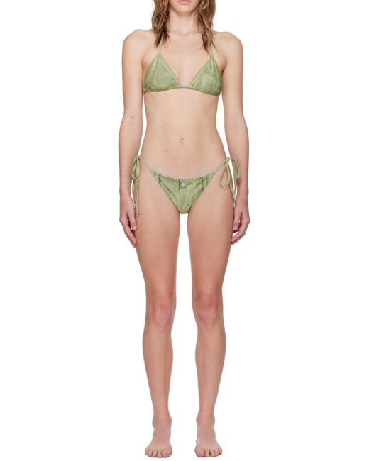 Acne Green Trompe L'Oeil-Print Bikini