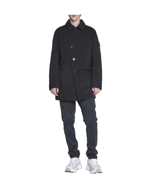 Stone Island Black Asymmetric Button-Fastening Peacoat for men
