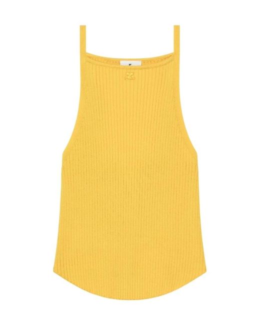 Courreges Yellow Courrèges Sleeveless Circle Rib Knit Top