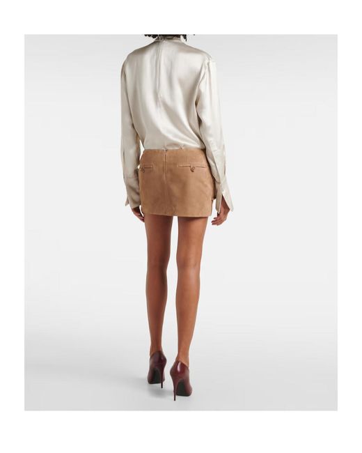Magda Butrym Natural Floral-Applique Suede Miniskirt