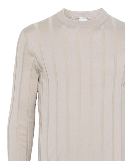 Eleventy White Ribbed Round-Neck Sweater for men