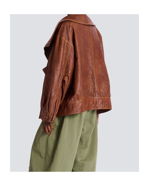 Balmain Brown Oversized Leather Jacket