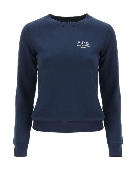 A.P.C. Blue Logo-Print Crewneck Sweater