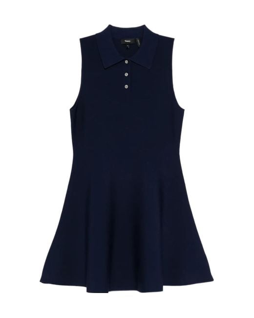 Theory Blue Polo-Collar A-Line Dress