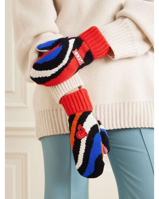 Emilio Pucci Blue Appliqué Wool Jacquard Gloves