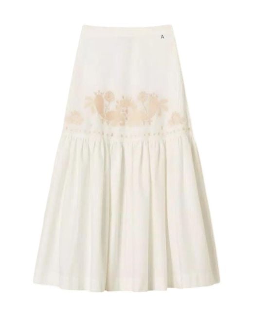 Twinset White Floral-Embroidered Tiered Skirt