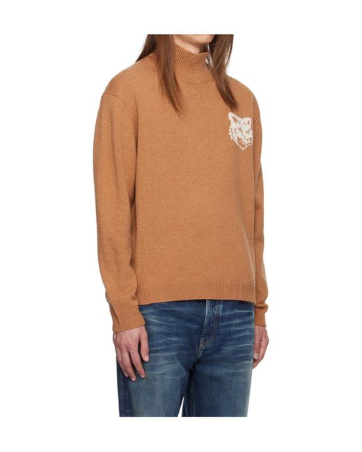 Maison Kitsuné Blue High-Neck Knitted Sweater for men