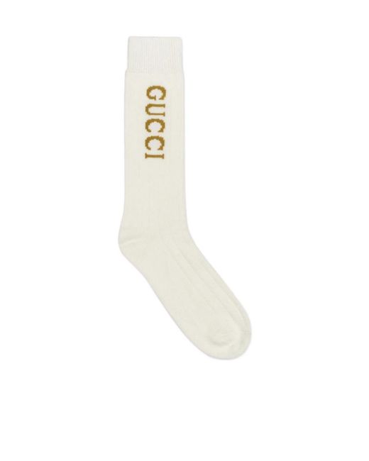 Gucci White Intarsia-Knit Logo Socks for men