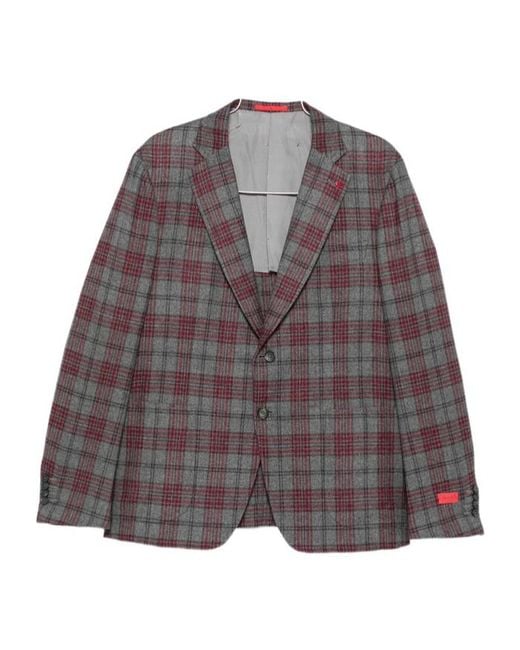 Isaia Gray Checked Blazer for men