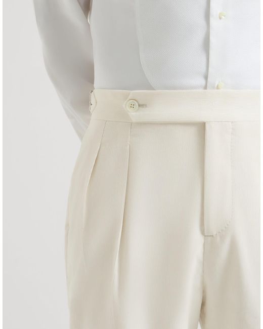 Brunello Cucinelli White Pleated Tailored Pants for men