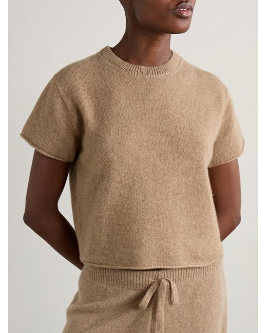 The Elder Statesman Natural Short-Sleeved Cashmere Sweater