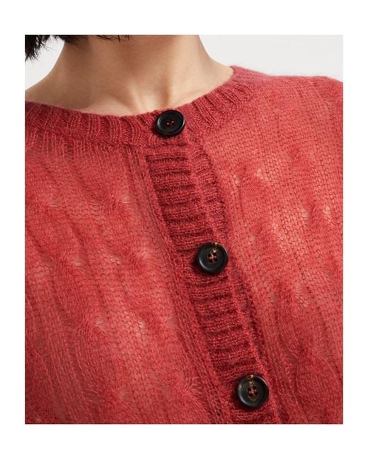 Brunello Cucinelli Red Crewneck Knitted Cardigan