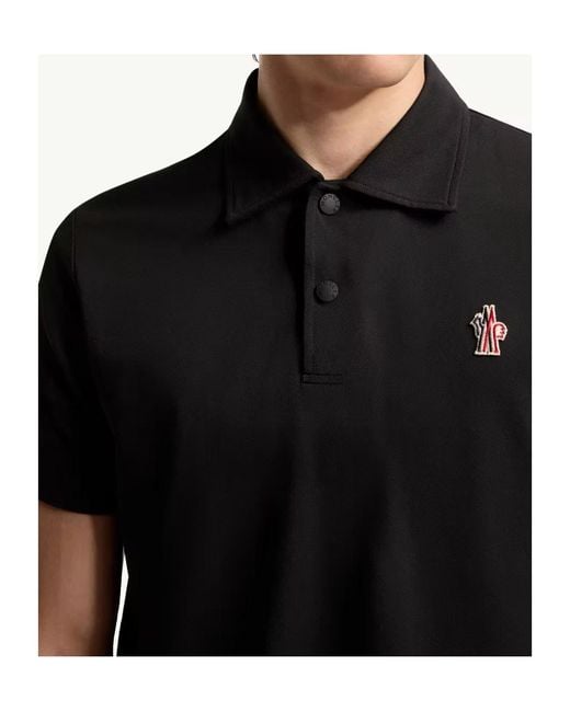 Moncler Black Grenoble Logo-Patch Short-Sleeved Polo Shirt for men