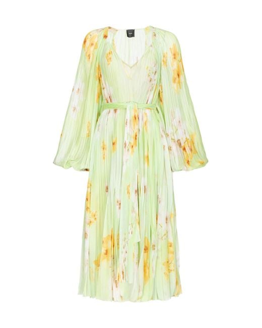 Pinko Yellow Floral Print Pleated Dress