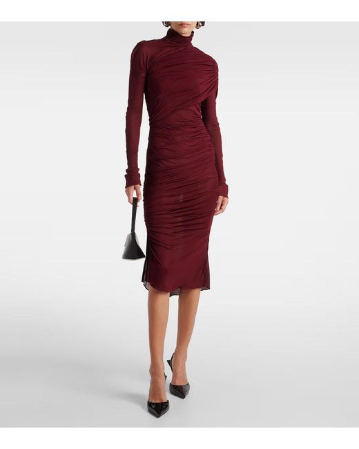 Mugler Red Perspective Pleated Dress
