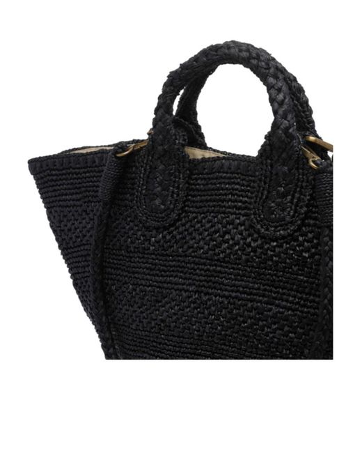 IBELIV Black Strap Detailed Woven Tote Bag