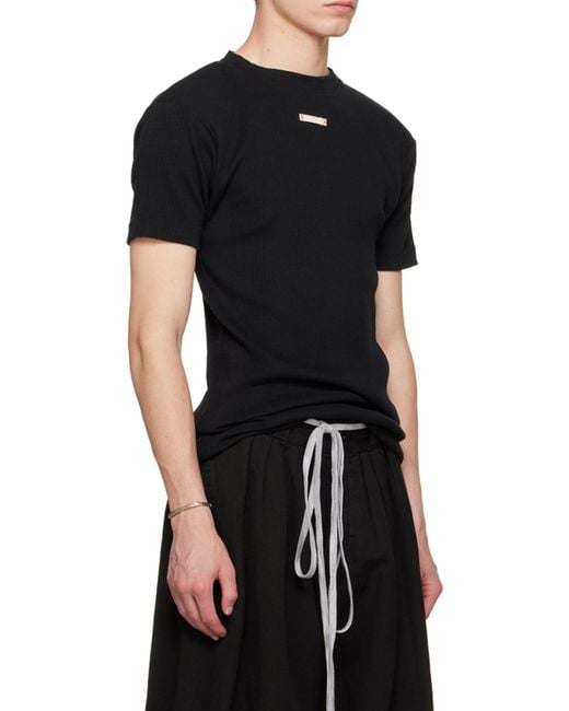 Maison Margiela Black Logo Patch Knitted T-Shirt for men